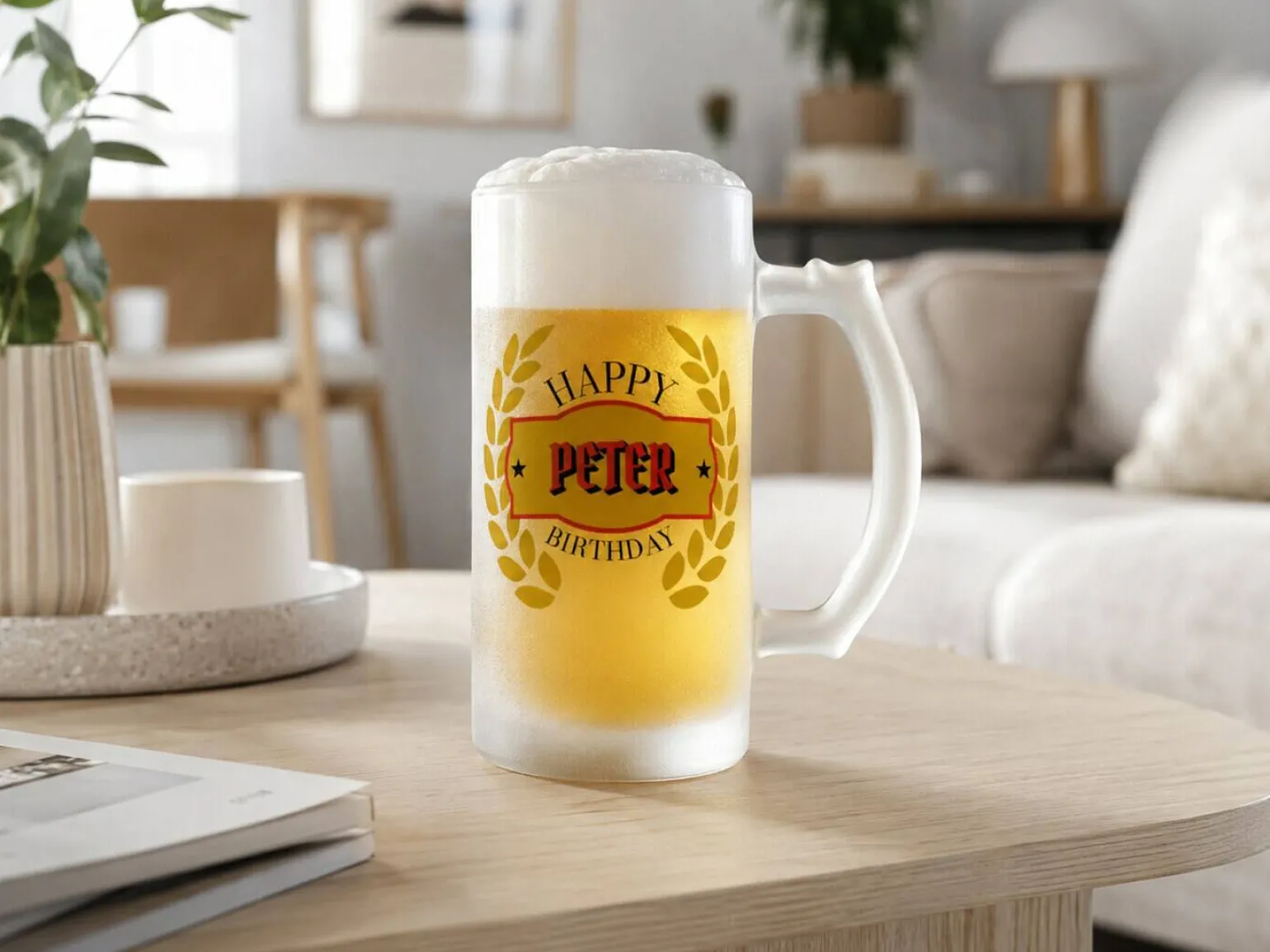 Frostet ølglas med egen tekst - Fødselsdagsdesign