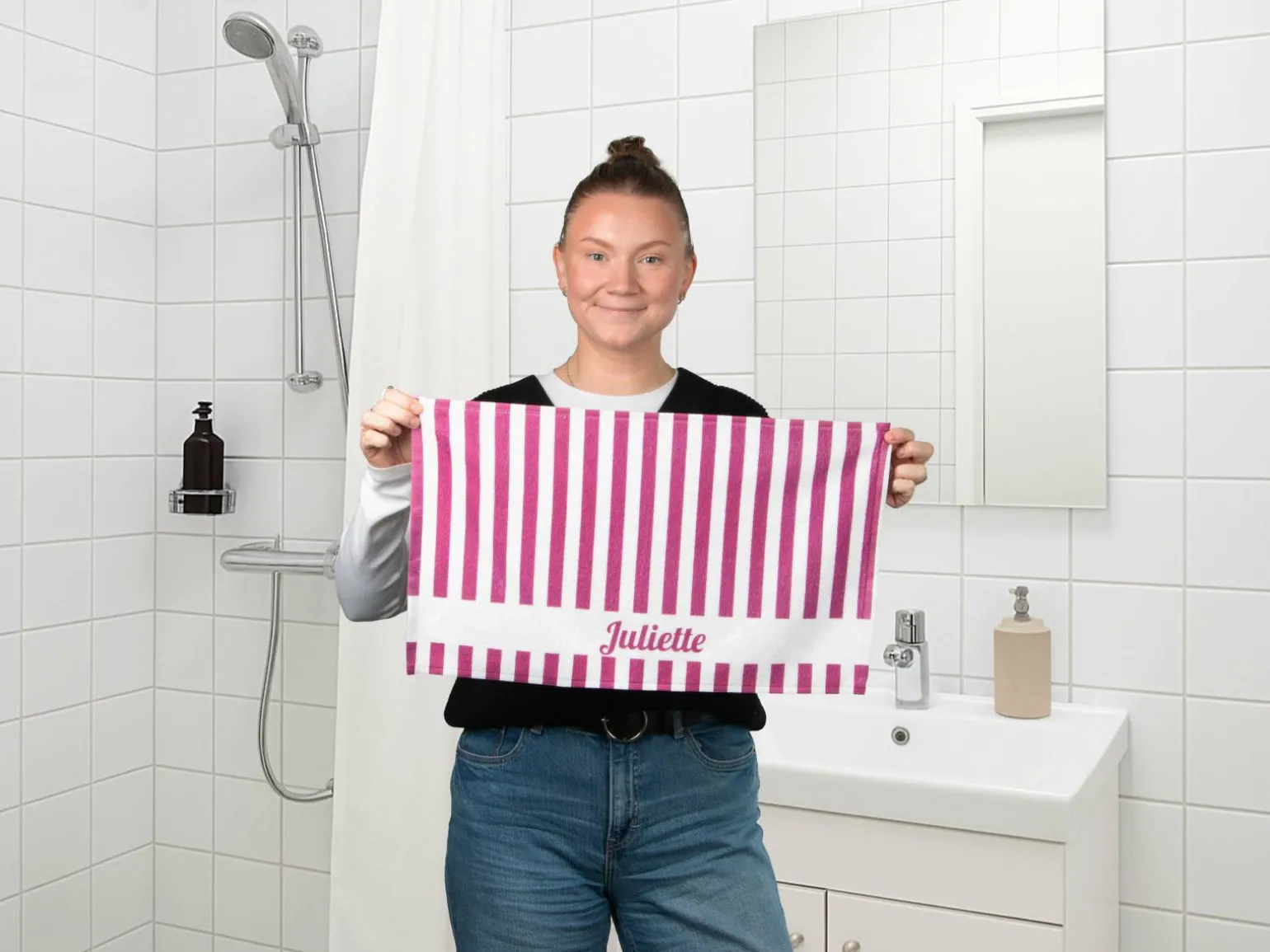 Håndklæde med Egen Tekst - Stribet