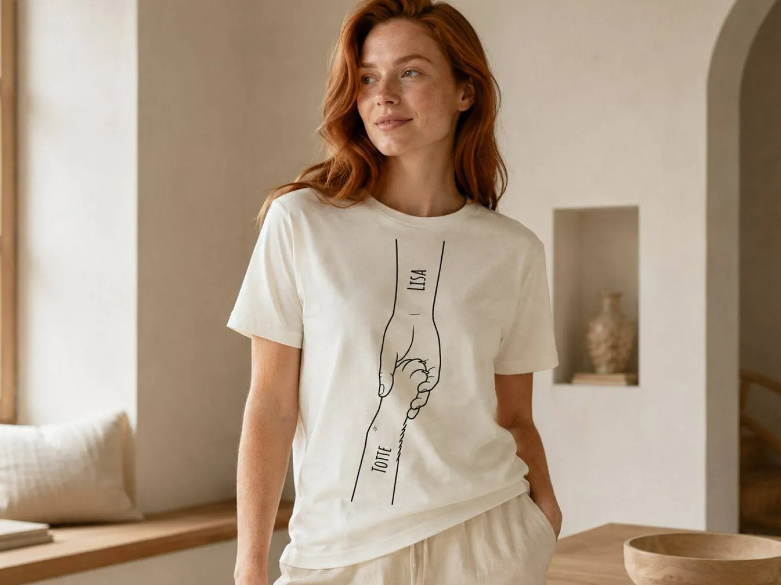 Premium T-shirt med egen tekst - Pote i hånd