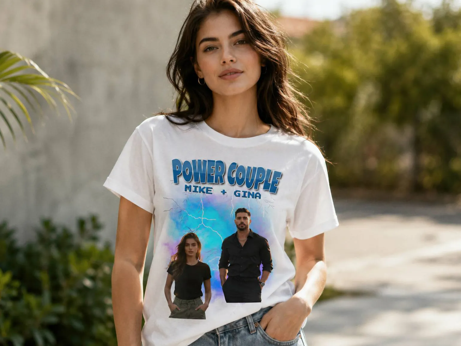 Premium T-shirt med fotocollage - 90s design