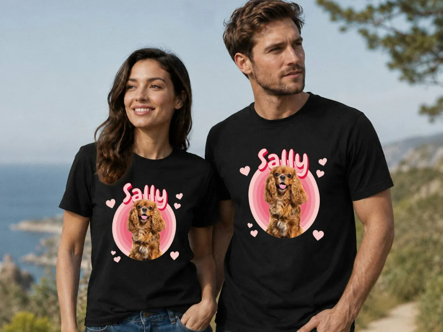 Premium T-shirt med foto - Retrodesign kæledyr