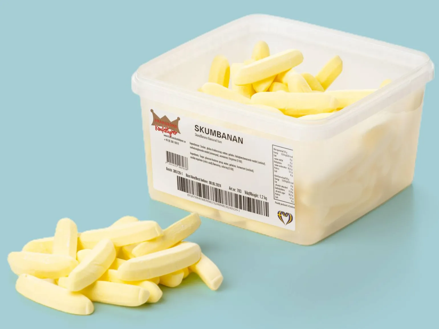 Skumbananer Bland-selv slik i kasser 1,2 kg