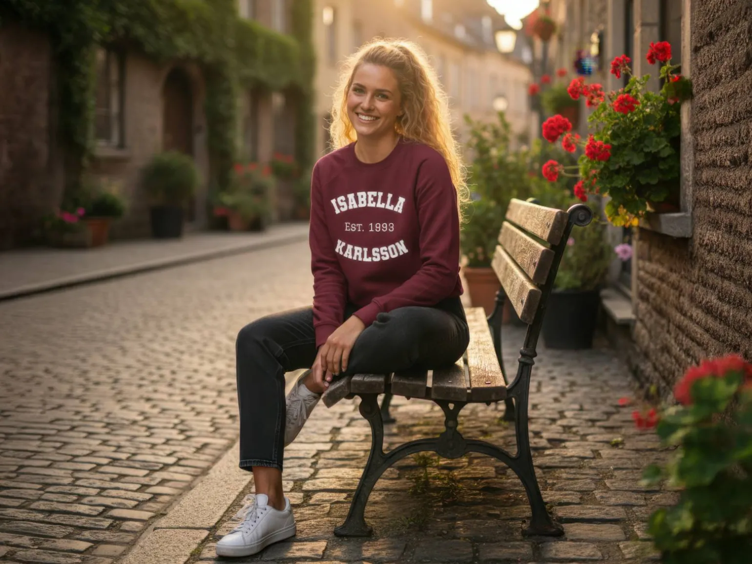 Sweatshirt med Egen Tekst i Collegestil