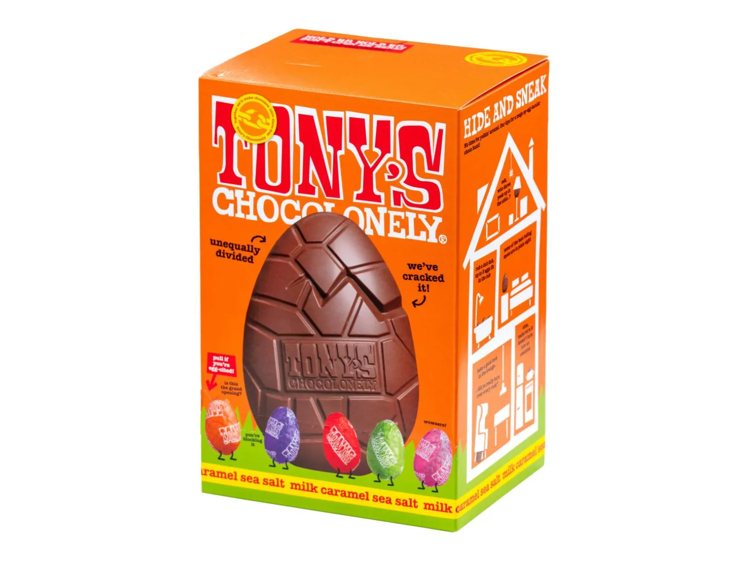Tony's Chocolonely mælkechokolade med karamel og havsalt-påskeæg