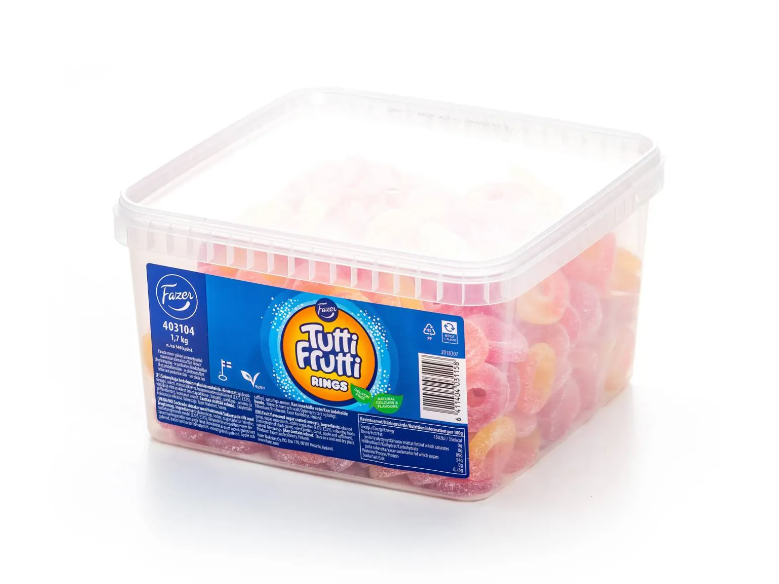 Tutti Frutti Rings Bland-selv slik i kasser 1,7 kg